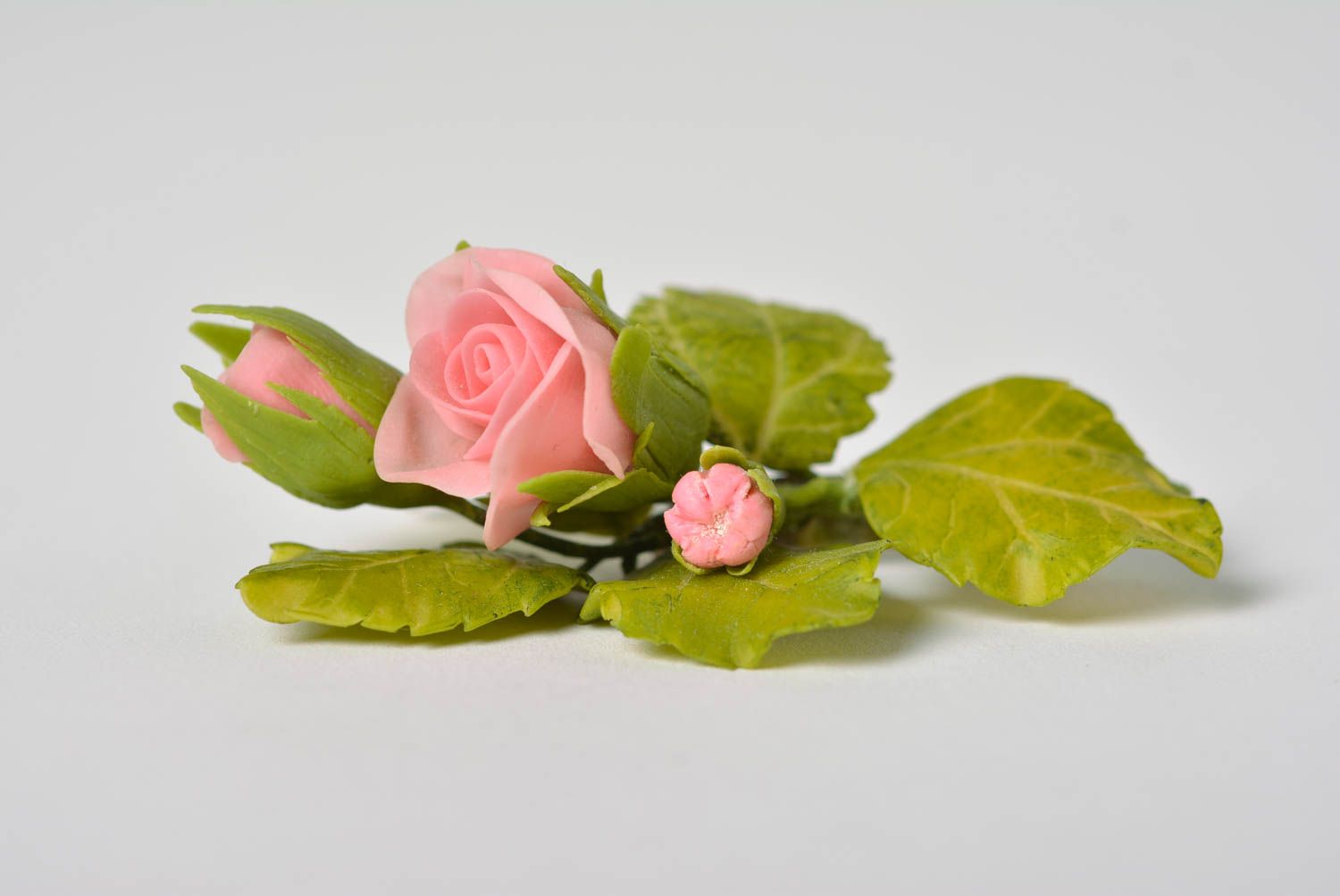 Broche con flores hecho a mano de arcilla polimérica original bonita Rosa foto 4