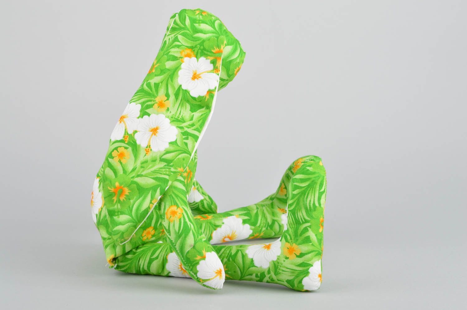 Peluche lapin verte en tissu à fleurs faite main de taille moyenne pour enfant  photo 4