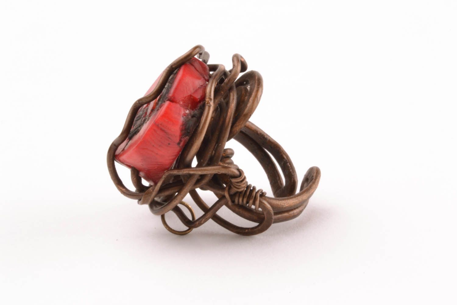 Copper seal ring with coral photo 3