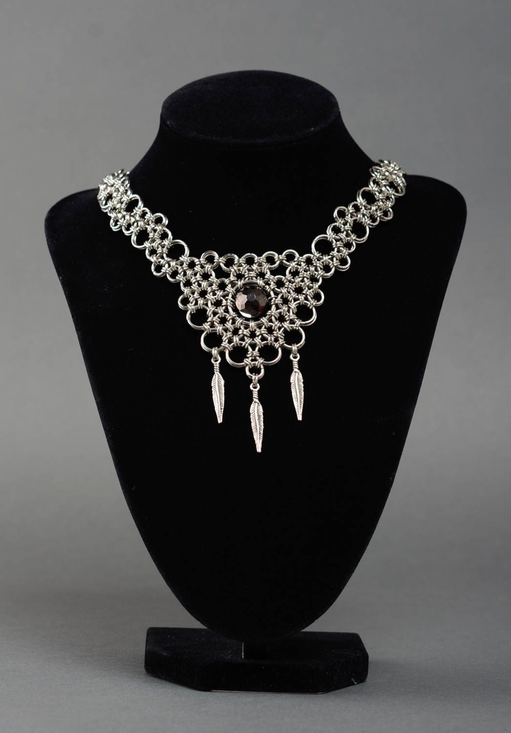 Handmade chainmail woven metal jewelry set 2 pieces necklace and earrings photo 2