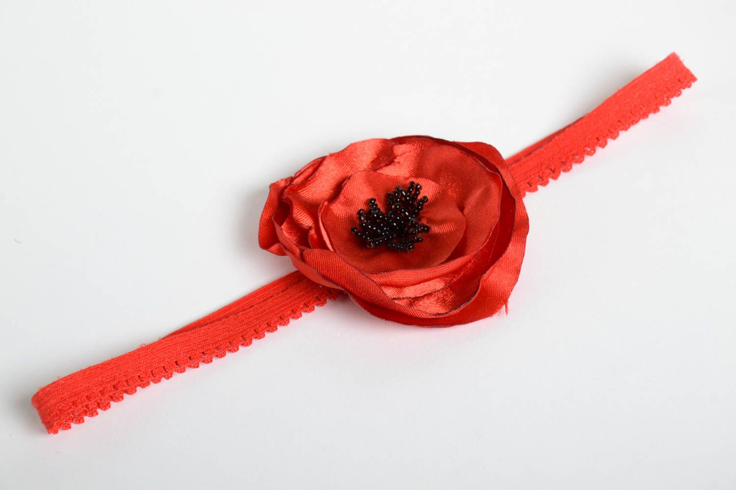 Handmade red flower headband unusual elegant headband stylish female accessory photo 5
