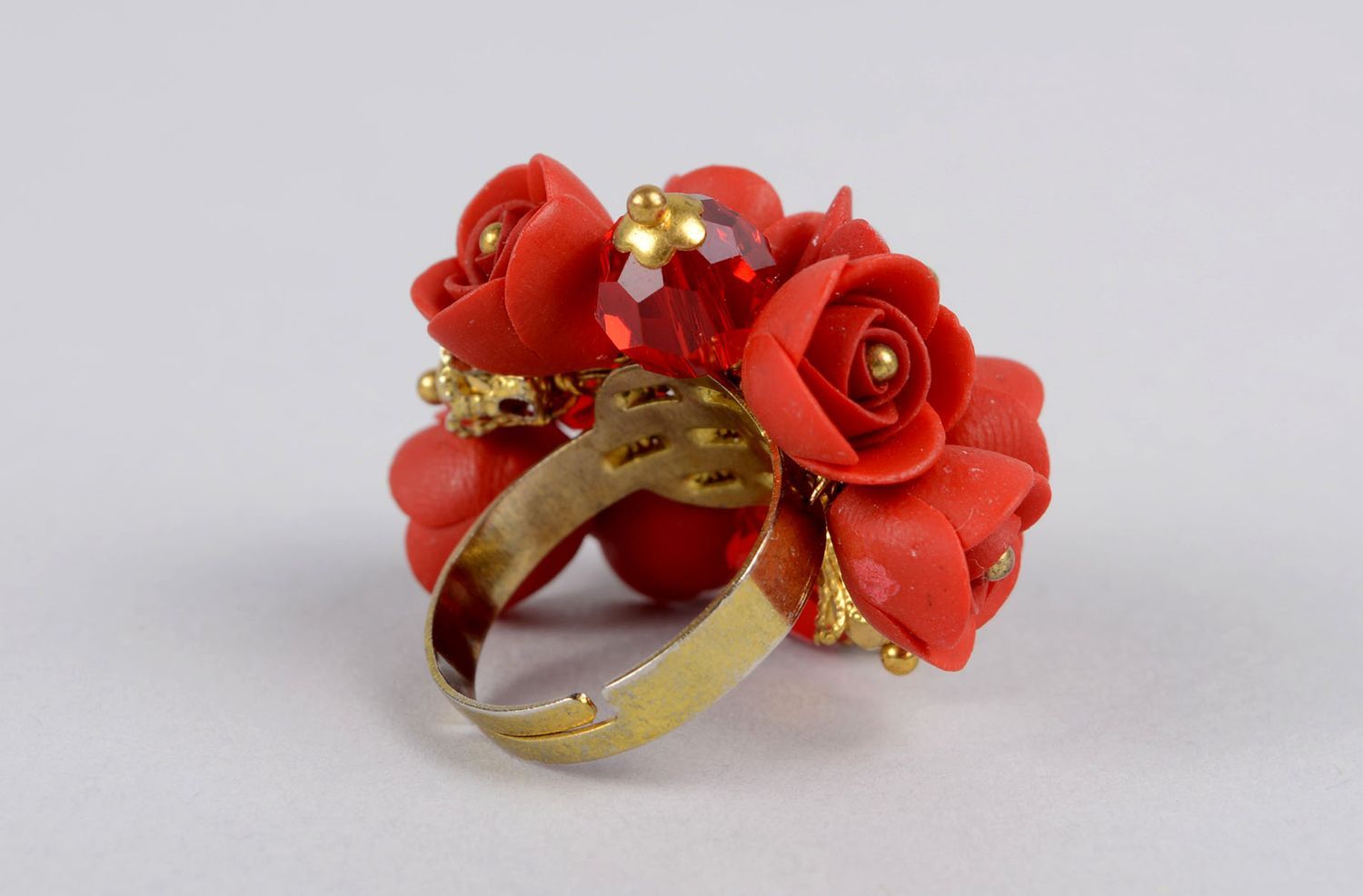 Handmade roter Blumen Ring Polymer Schmuck Accessoire für Frauen Leidenschaft foto 4