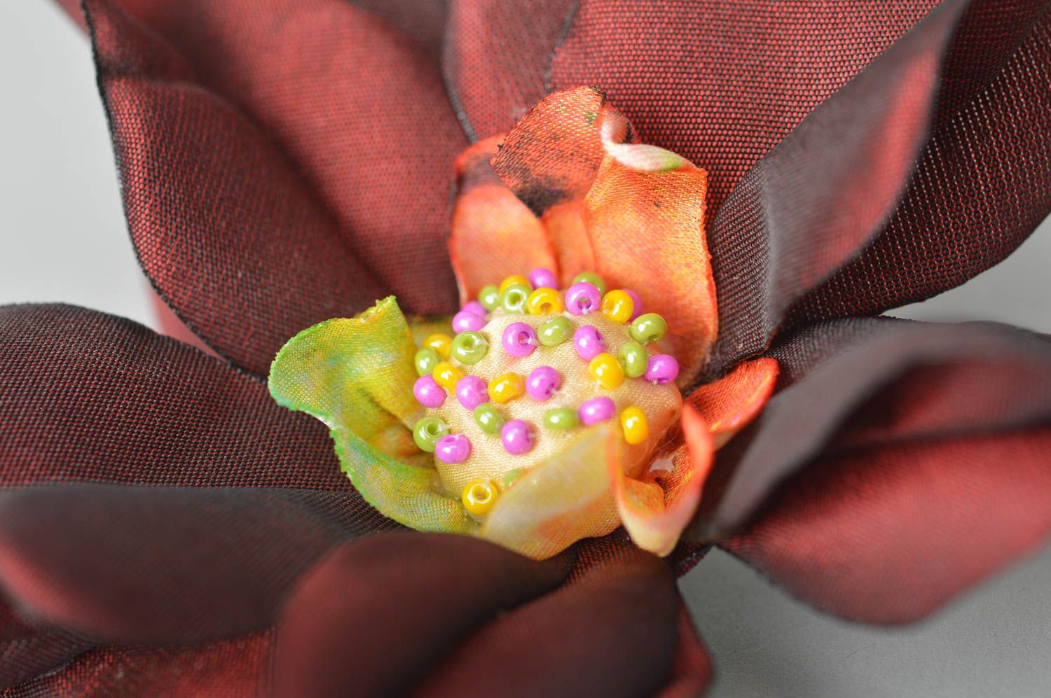 Украшение ручной работы заколка-брошь украшение трансформер Бордовая орхидея фото 4