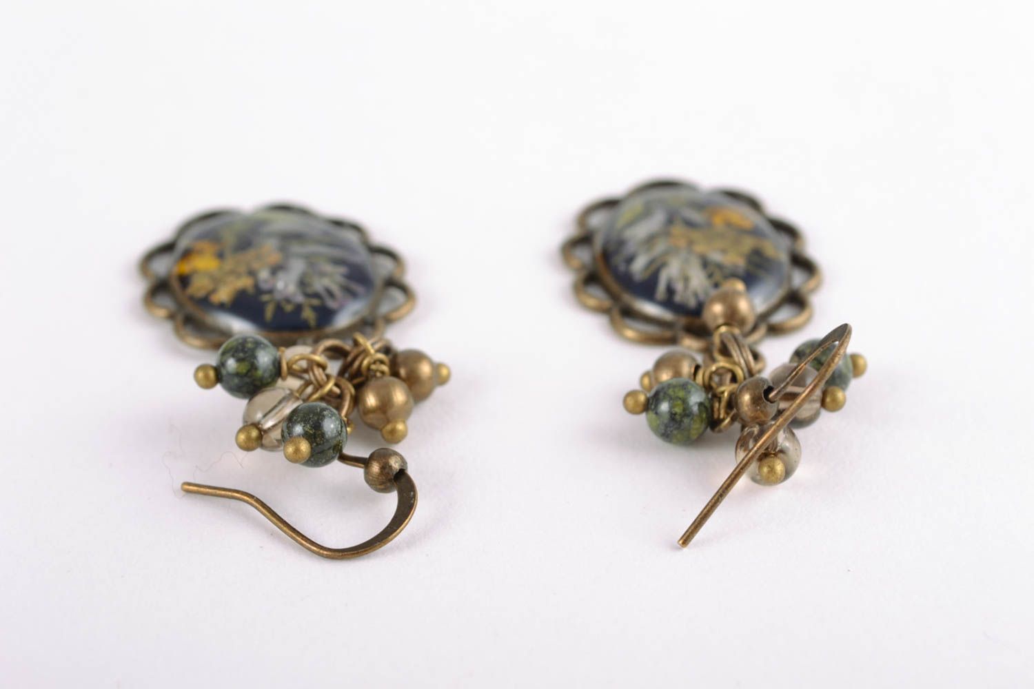 Long floral earrings with metal and epoxy resin photo 4