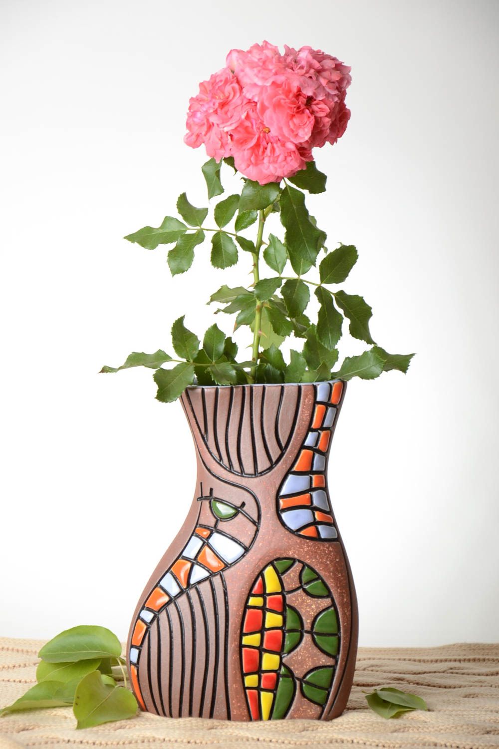 Vase déco fait main Vase céramique marron à motif original Déco maison 1,2 l photo 1