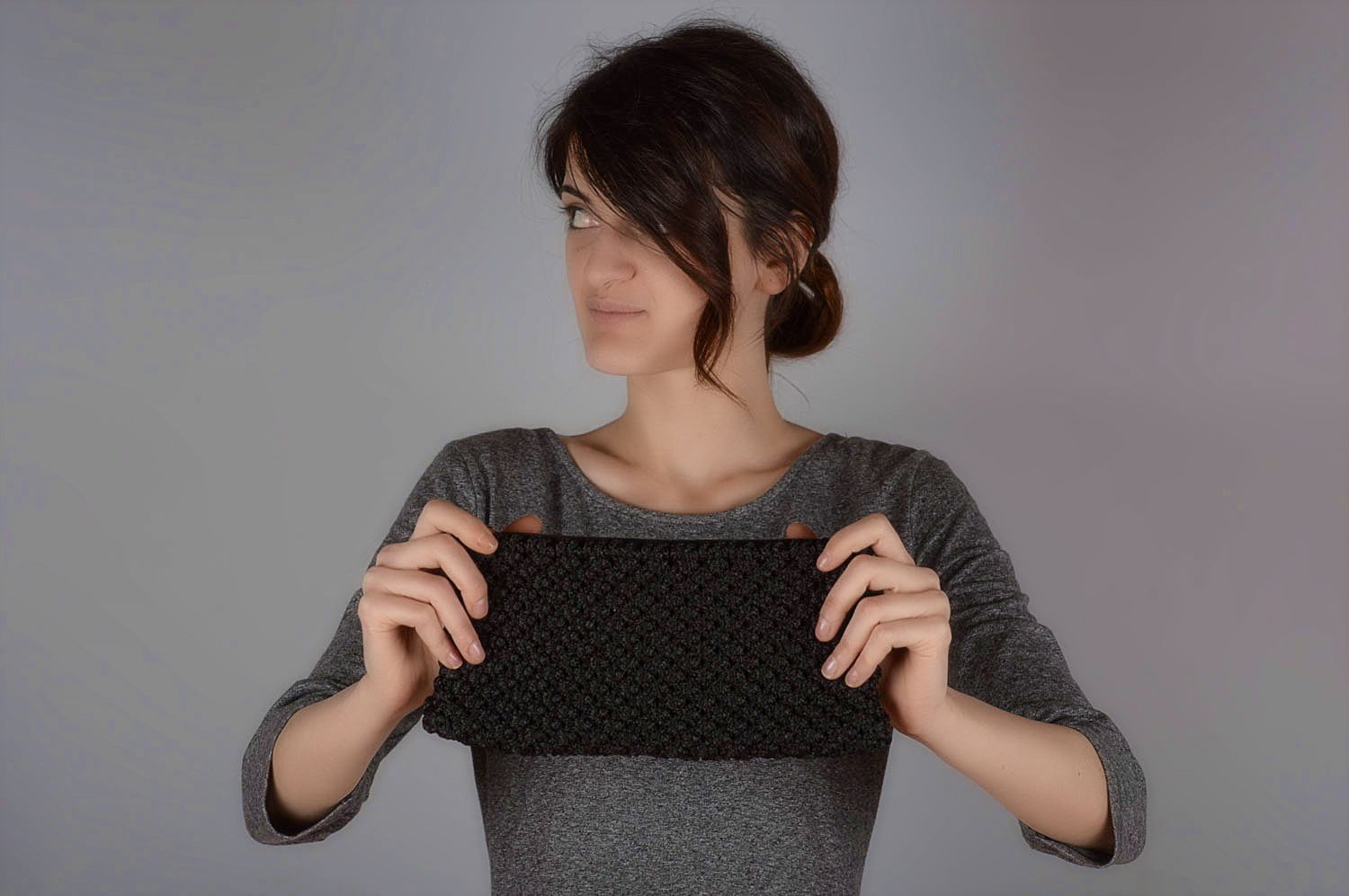 Сумка ручной работы сумочка клатч женская сумка черная в технике макраме фото 5