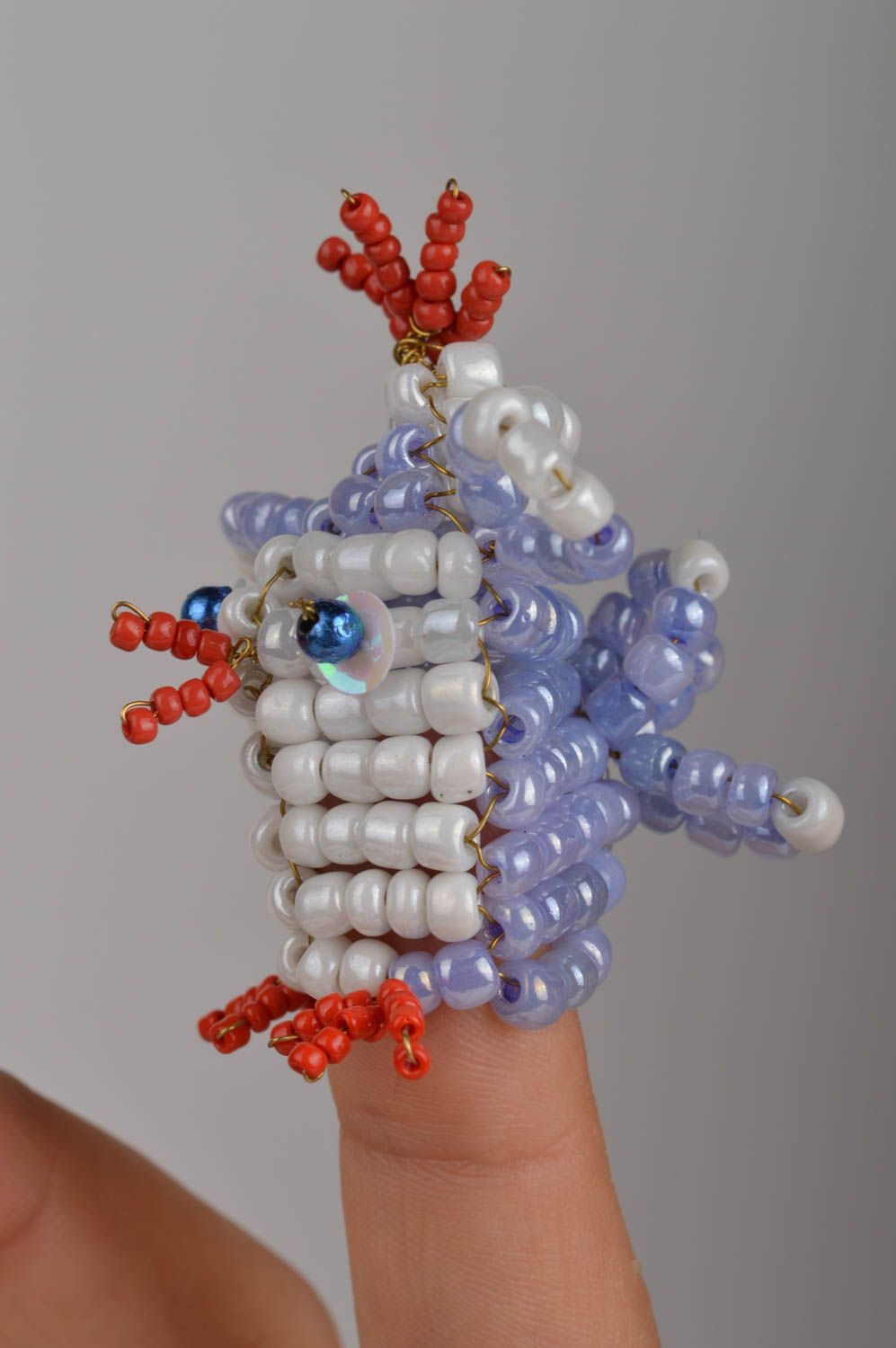 Marionnette à doigts en perles de rocaille en forme de poulet faite main photo 5