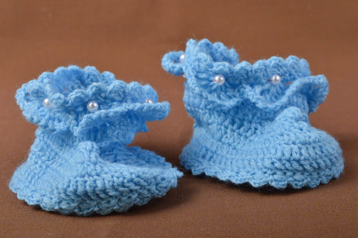 Geschenk für Kleinkinder handgefertigte Schuhe gehäkelte Babyschuhe in Blau foto 1