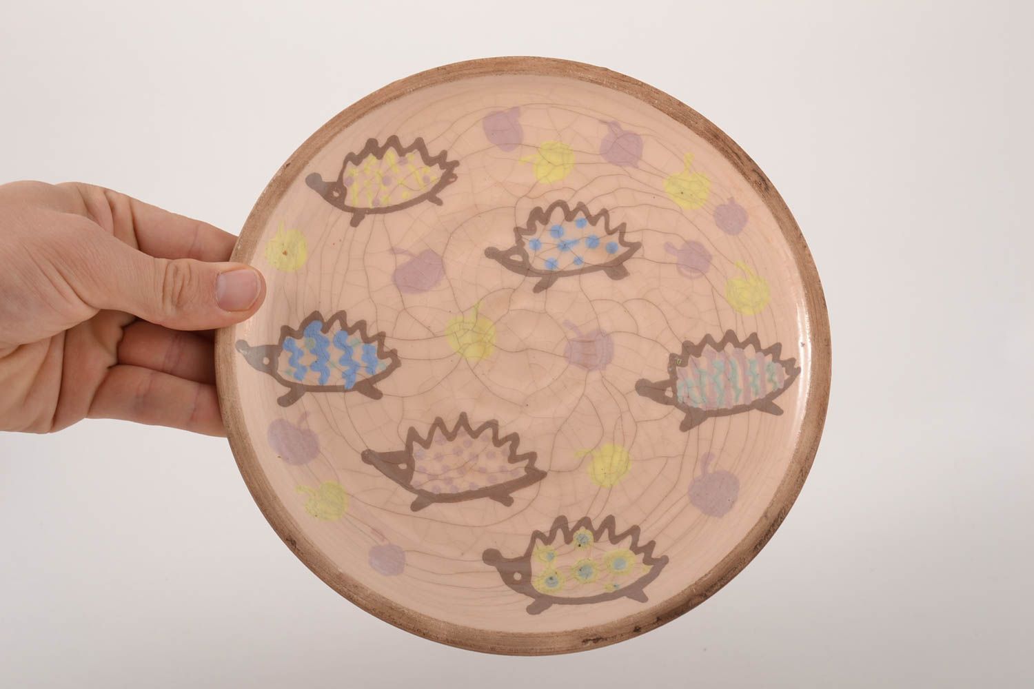 Керамическая тарелка ручной работы глиняная посуда расписная тарелка Ежики фото 5