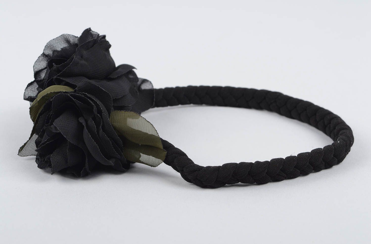 Handgefertigt Haarschmuck Blüte Haarband Blumen Designer Accessoire schwarz foto 2
