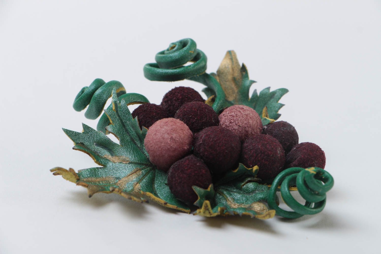 Designer Blumen Brosche aus Leder Weintrauben für Damen schön handgeschaffen foto 3