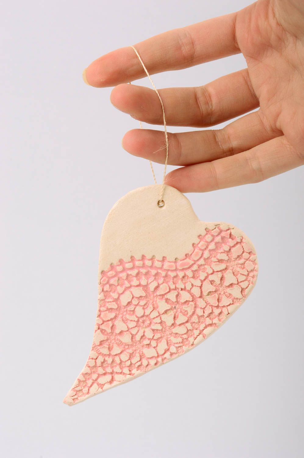Deko Anhänger handgemachte Keramik für Wand Deko Keramik Herz mit Muster schön  foto 2