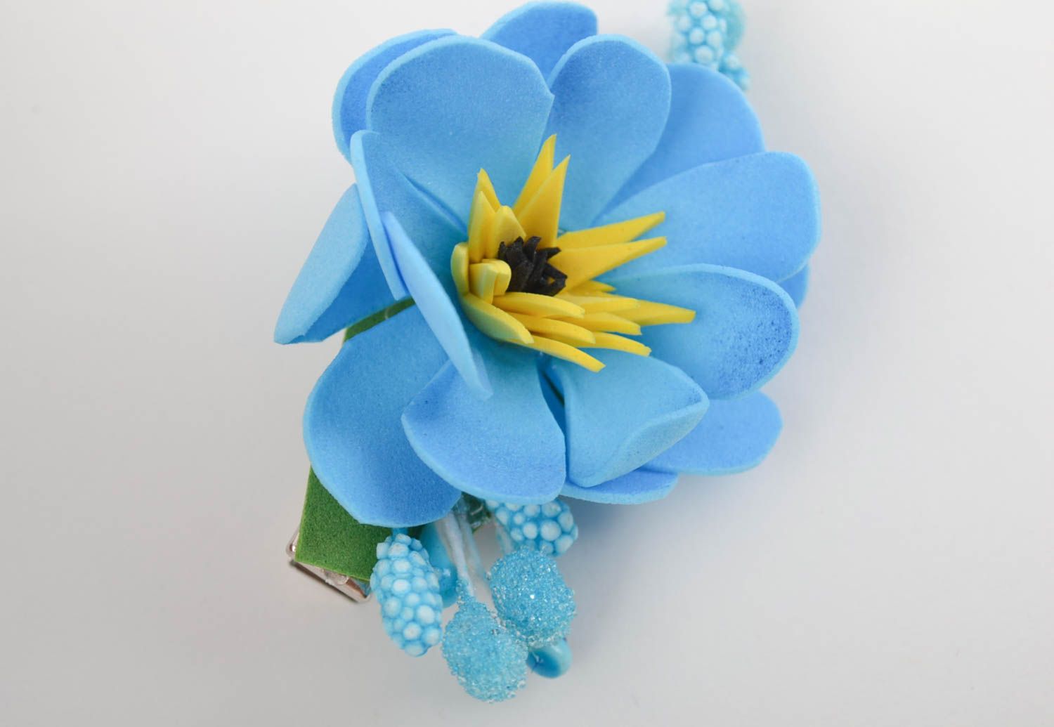 Handmade Haarspange Blume Damen Modeschmuck Accessoire für Haare originell blau foto 3