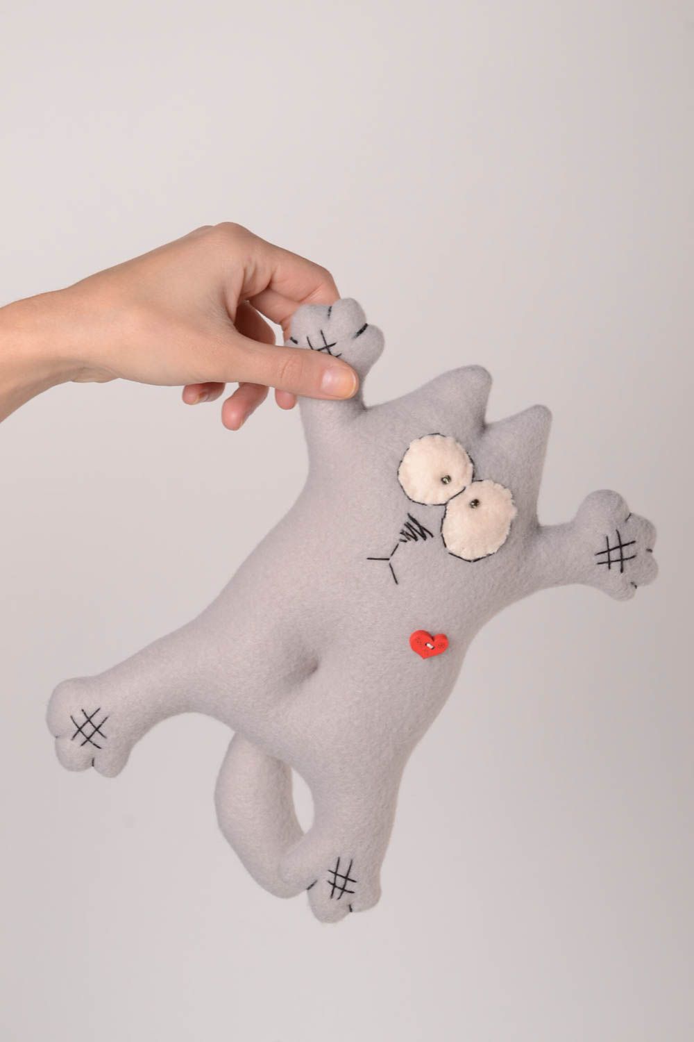 Handmade baby toy fleece handmade toy soft toy grey cat toy toy for kids  photo 2