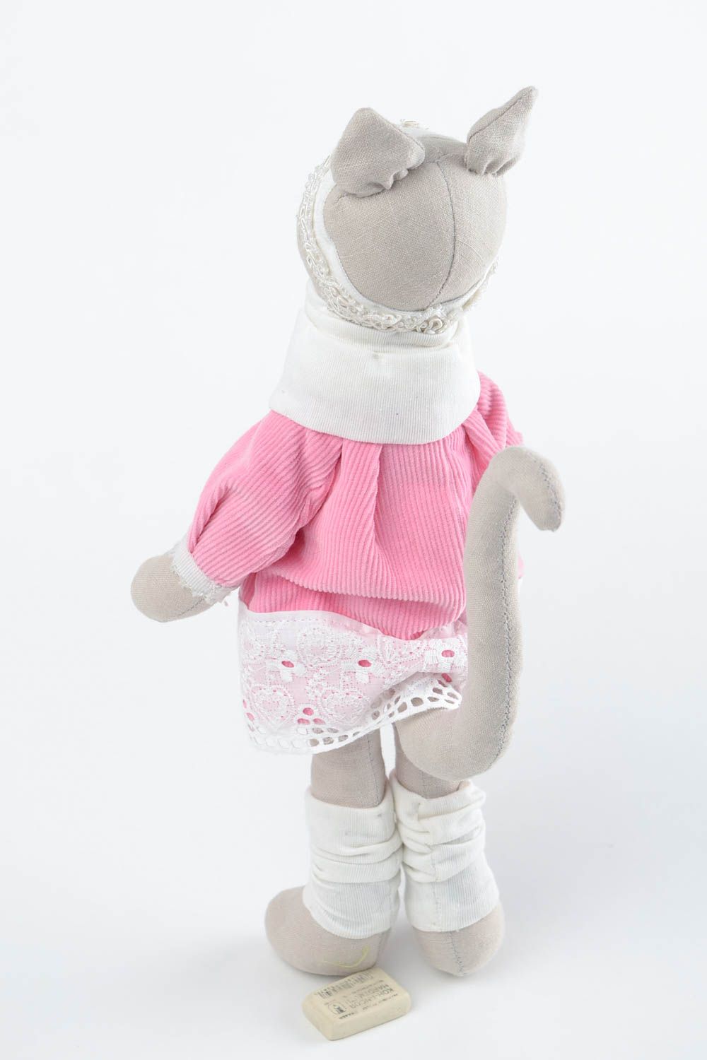 Poupée Chat en tissu Peluche faite main en robe rose Cadeau pour enfant photo 5