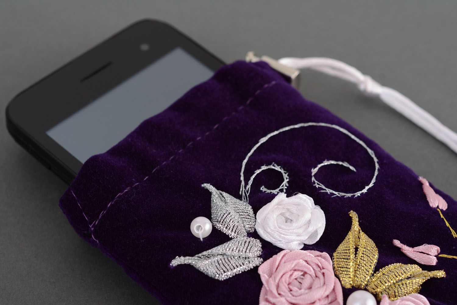 Étui portable violette Sakura fait main photo 1