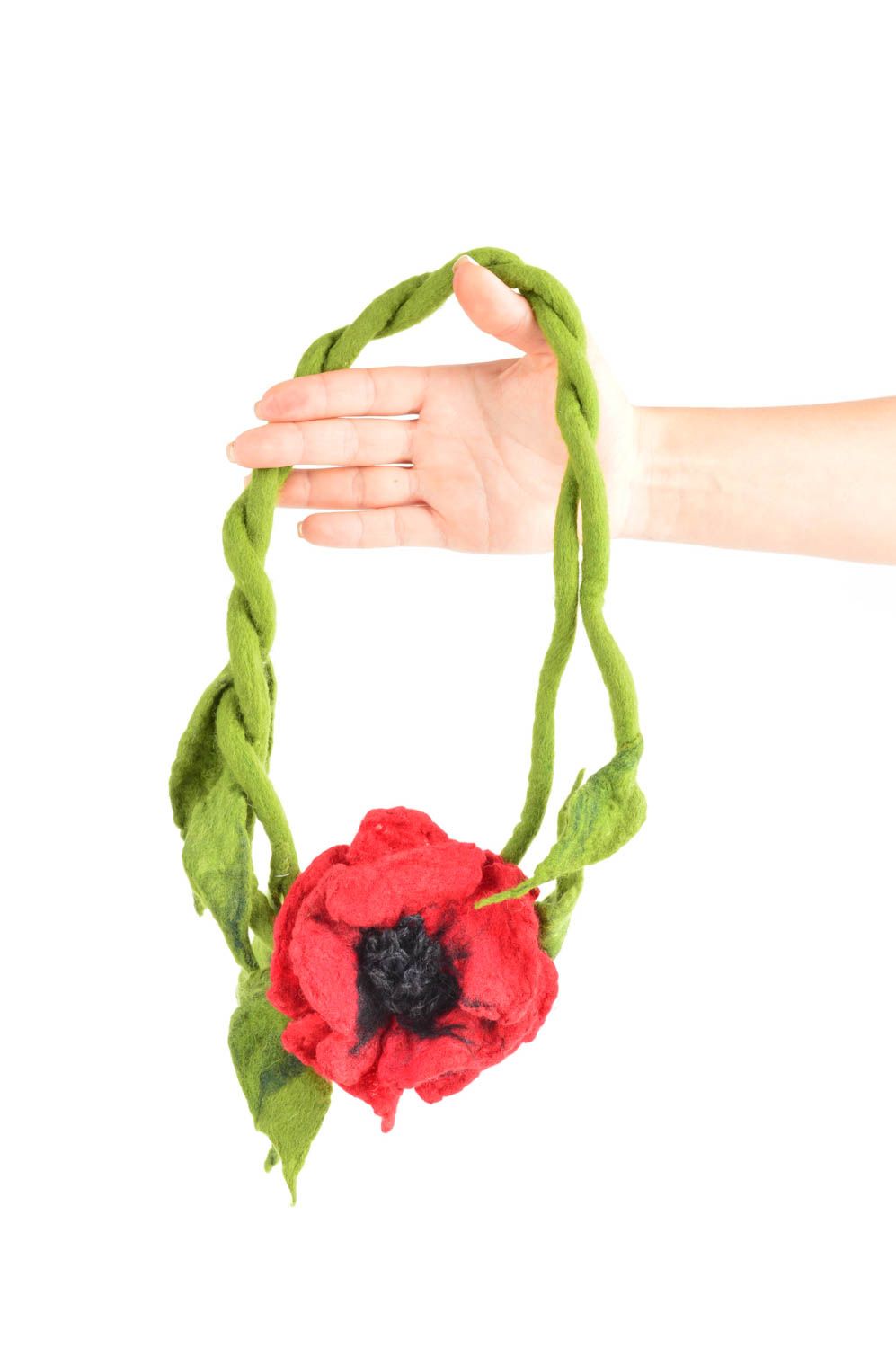 Designer necklace felted flower pendant handmade bijouterie unusual present photo 5