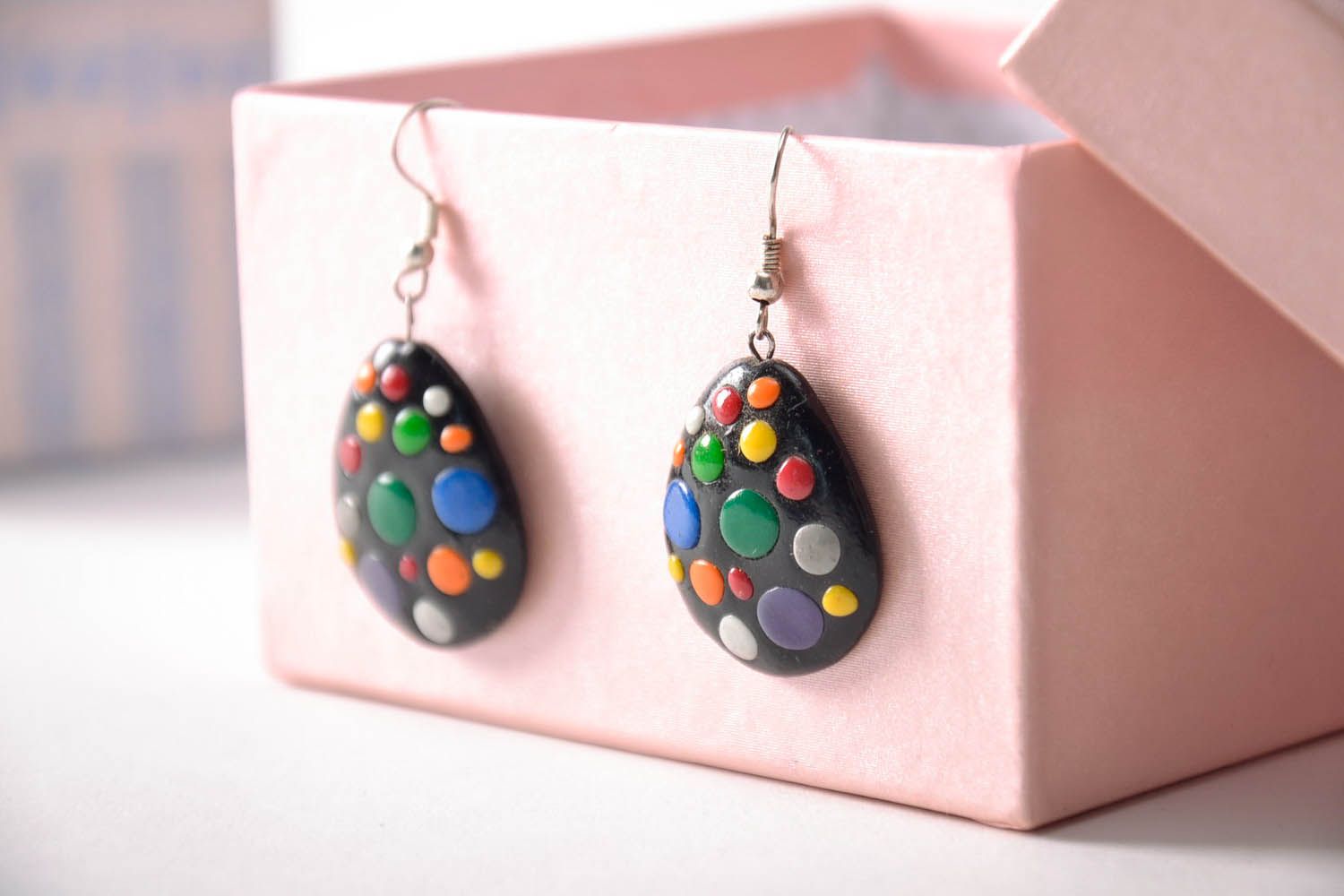 Long pendant-earrings made of polymer clay photo 3