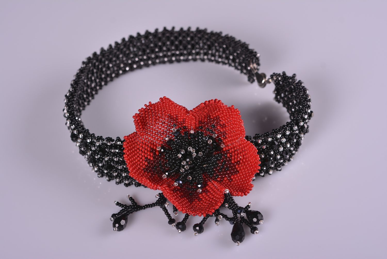 Handmade designer beaded necklace elegant necklace red and black jewelry photo 2