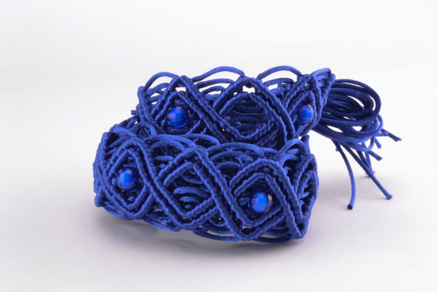 Cintura da donna intrecciata fatta a mano cinghia di fili in colore blu foto 3