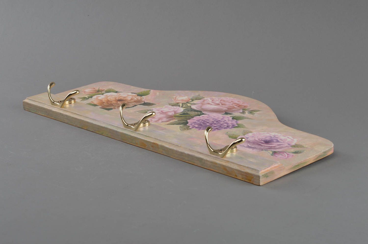 Holz Wandhaken für Kleidung Decoupage Technik mit Blumenmuster handmade foto 2