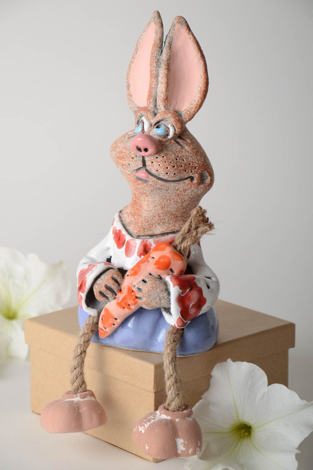 Tirelire lapin faite main Figurine animal céramique amusante Cadeau original photo 1