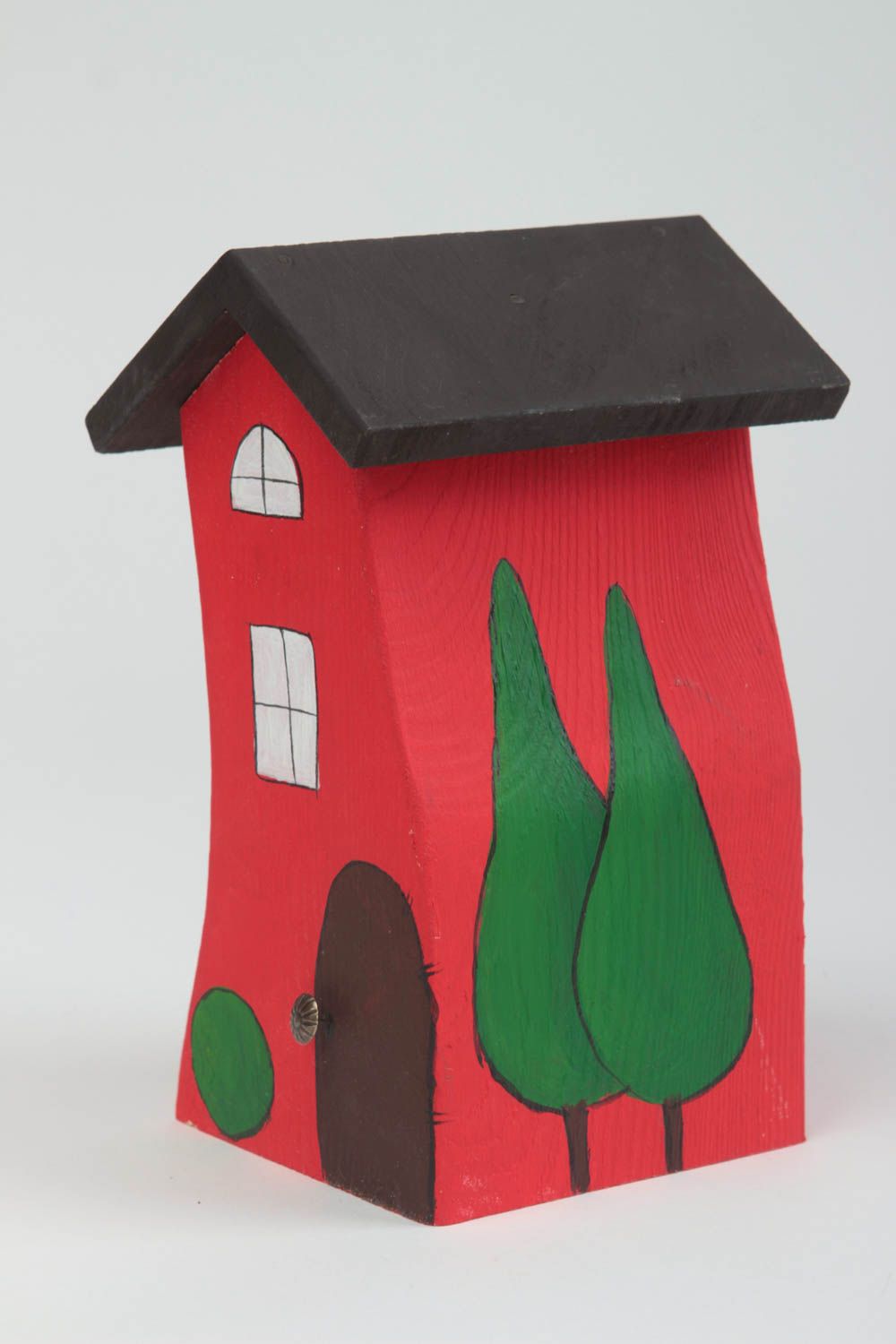 Фигурка из дерева для декора домик из сосны ручной работы красный экологический фото 2