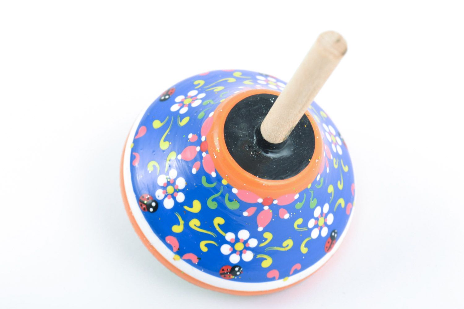 Wooden painted spinning top without a ring small eco friendly handmade toy photo 4