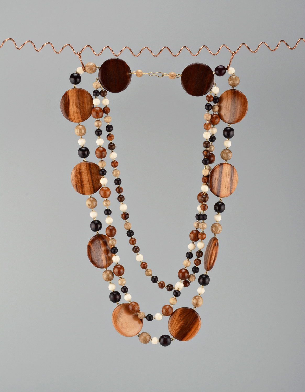 Handmade wooden bead necklace photo 3