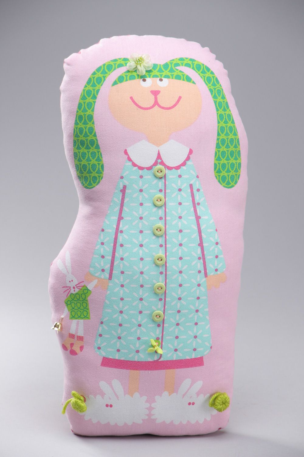 Handmade Sofakissen aus Baumwolle und Polyester mit dem Bild von Hasen für Kinder foto 1