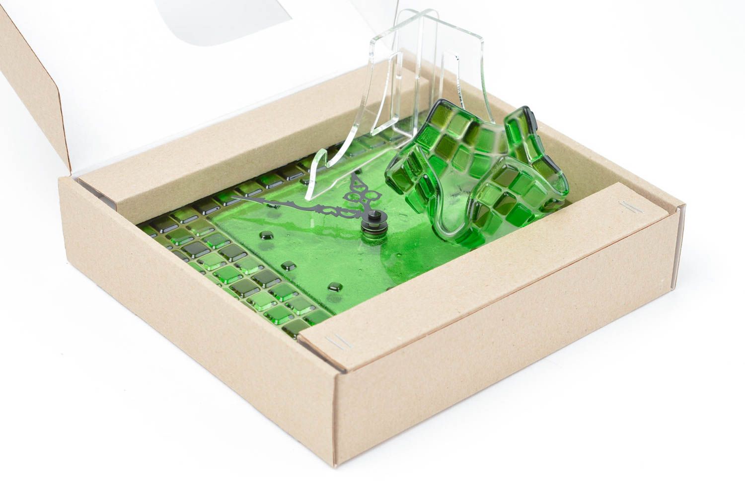 Зеленый набор подсвечник ручной работы настенные часы подсвечник из стекла фото 3