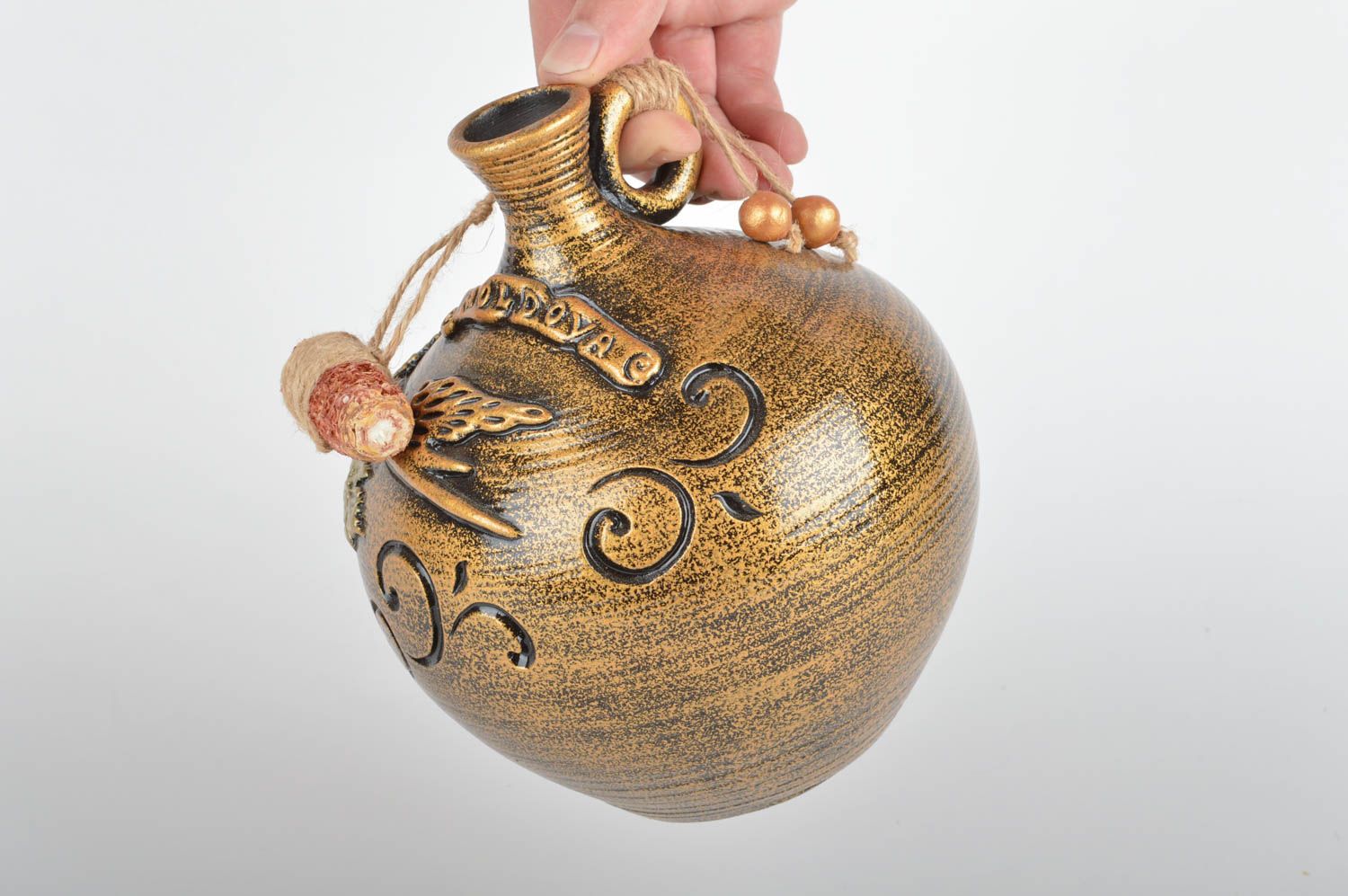 Jarro de cerámica original con corcho y modelado 1.5 litro hecho a mano foto 3