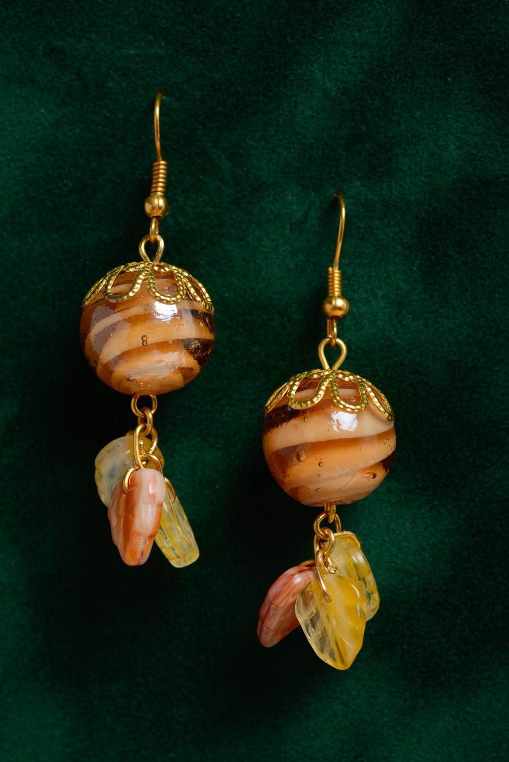 Unusual beautiful handmade women's designer glass ball earrings photo 1