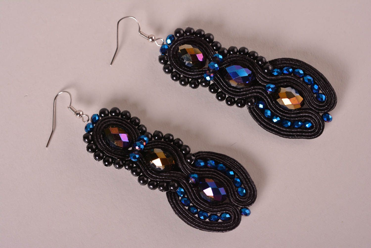 Handmade jewelry soutache earrings big black earrings pendant earrings   photo 3