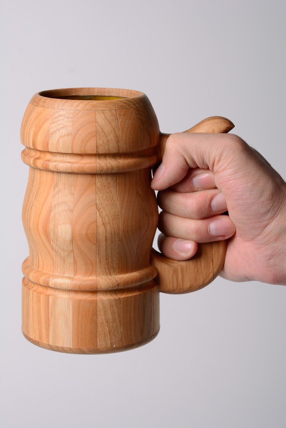 Large handmade figured wooden beer mug with glass inside for 570 ml gift for men photo 3