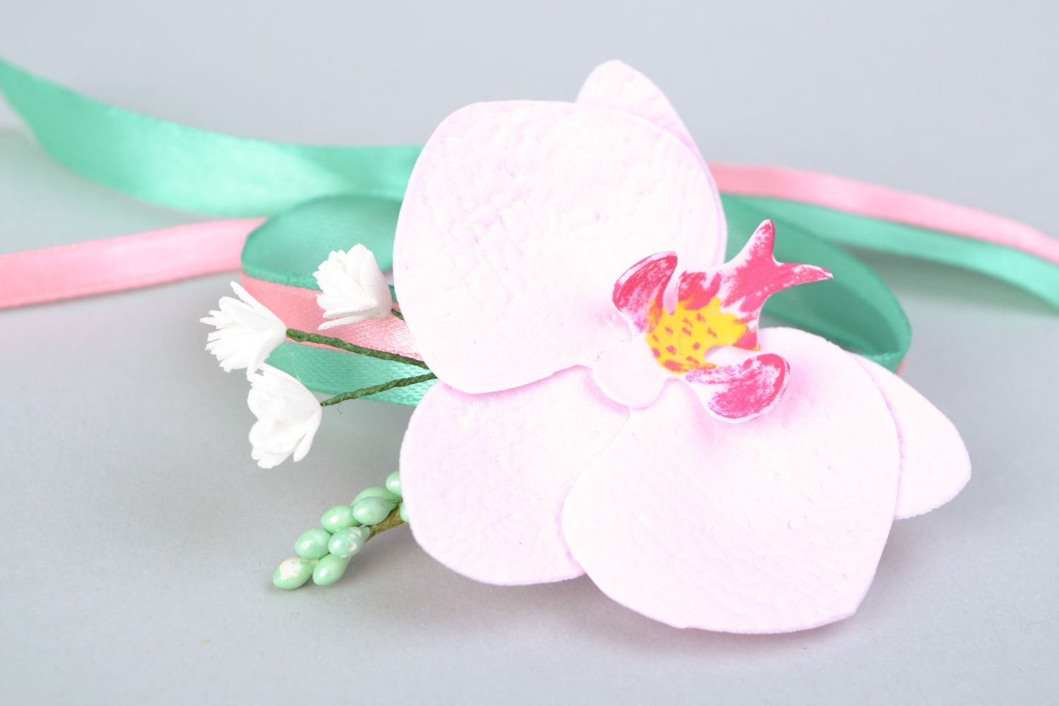 Grand corsage de poignet de mariage avec fleur en foamiran fait main Orchidée  photo 4