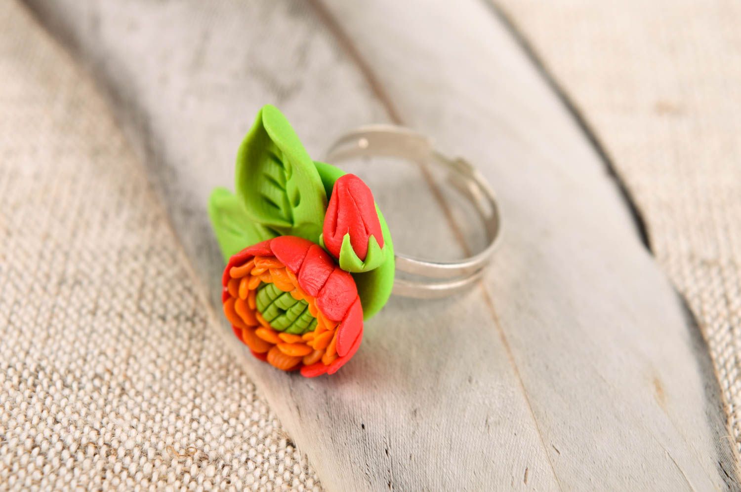 Handmade cute flower ring designer polymer clay ring stylish beautiful ring photo 1