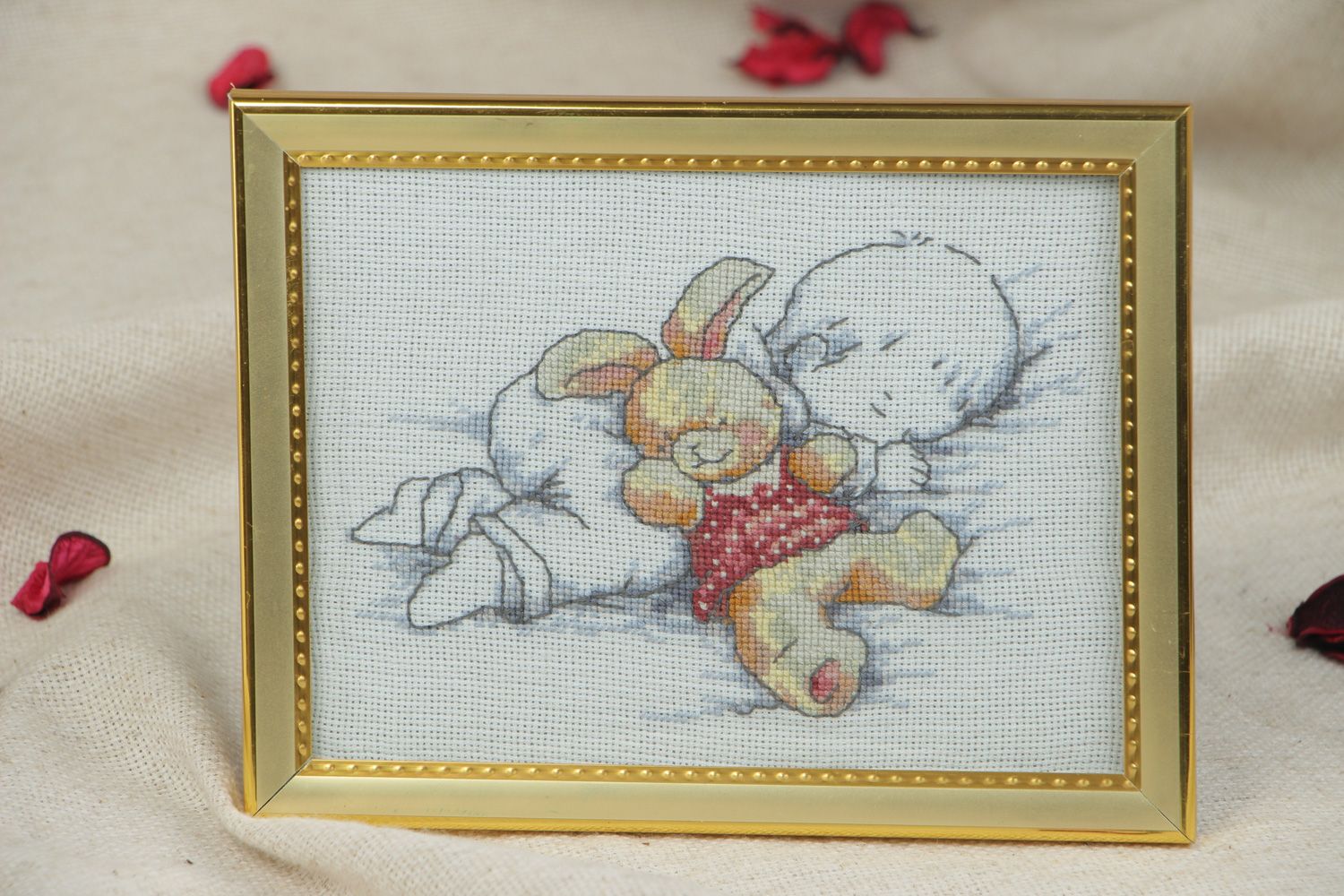 Handmade designer cross stitch embroidered picture with frame for child's room  photo 5
