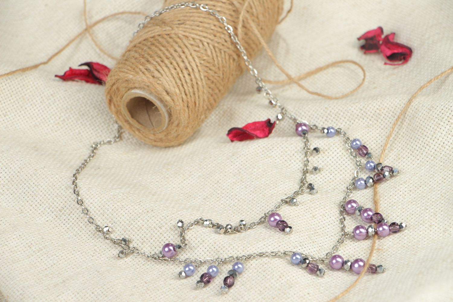 Handmade glass bead necklace Pearl photo 5