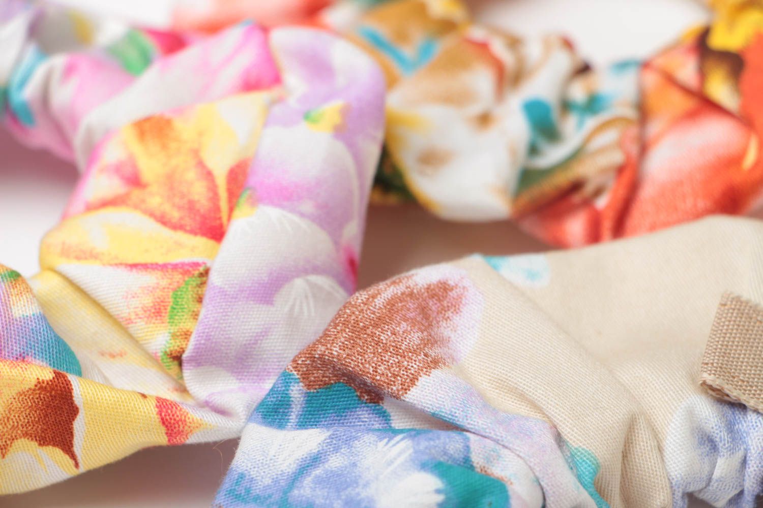 Colorful handmade designer fabric hair ties set 3 pieces  photo 4