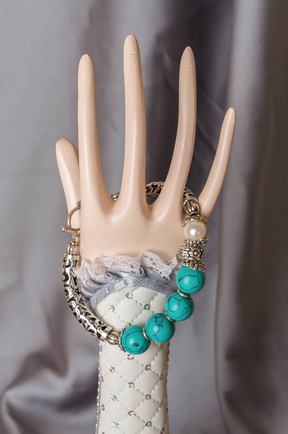 Designer jewelry with natural stones bracelet with turquoise pearl jewelry photo 1