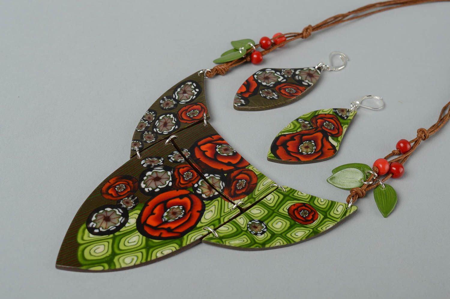 Handmade jewelry set flower earrings fashion necklace polymer clay cool earrings photo 5
