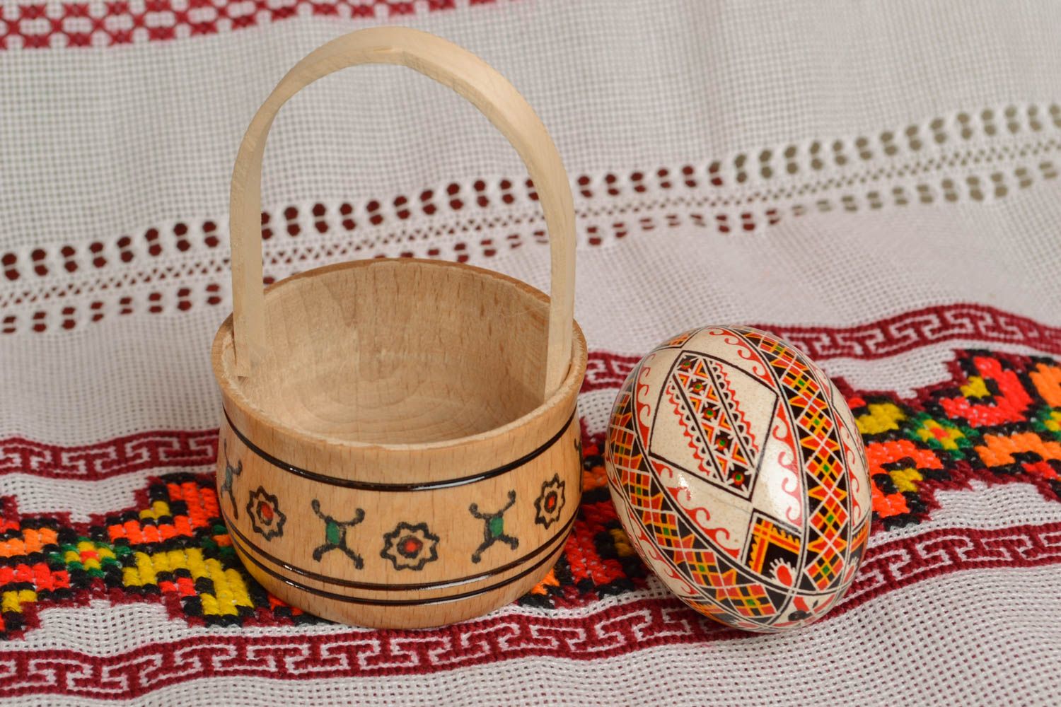 Œuf de Pâques dans panier fait main avec peinture dans le style ethnique  photo 5