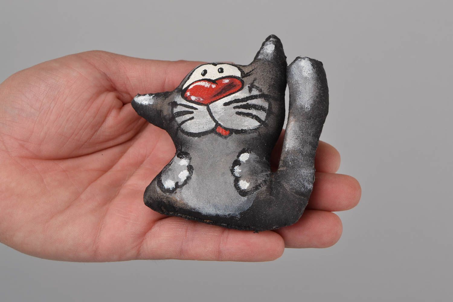 Magnet frigo fait main design original en tissu en forme de chat amusant photo 2