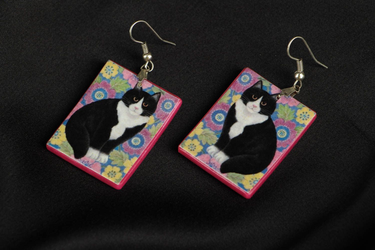 Pendientes artesanales con gatitos foto 1