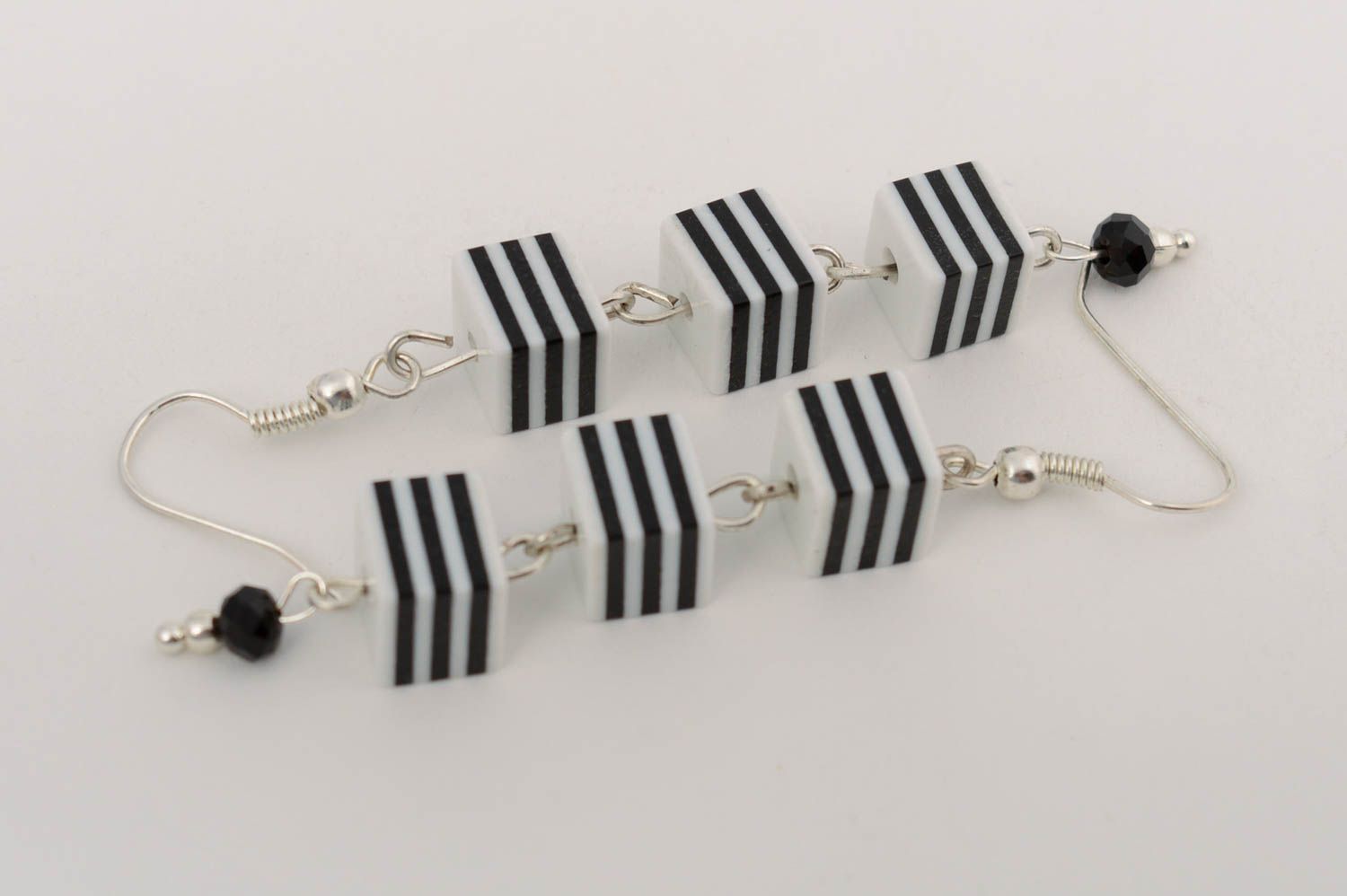Black Stripe Polymer Clay Earrings