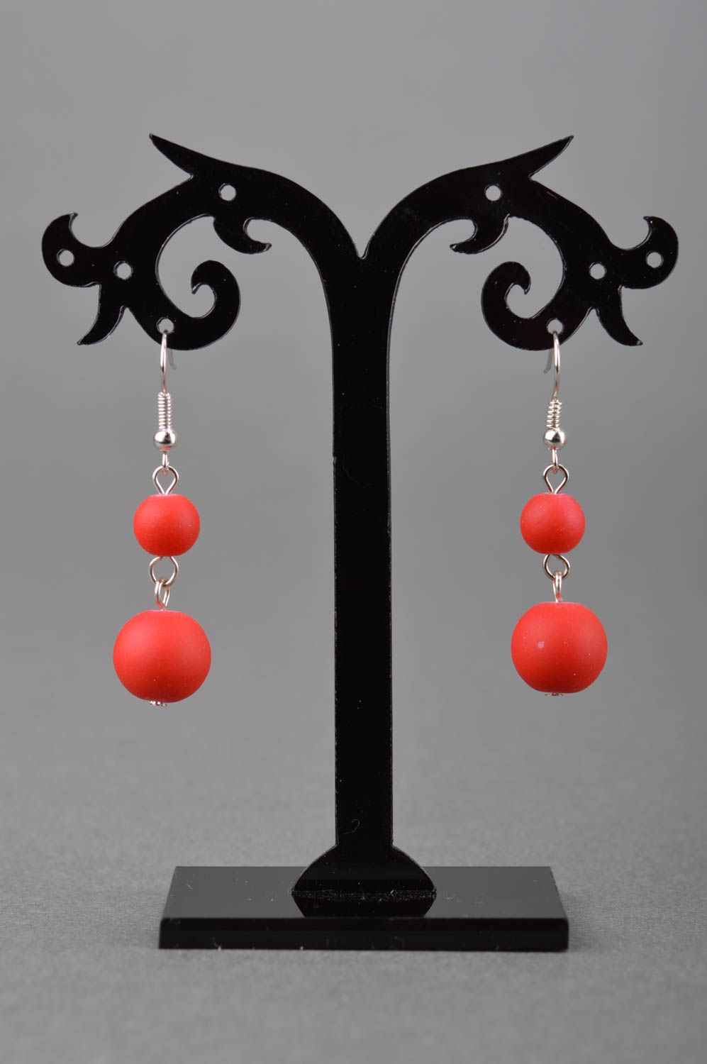 Handmade long dangle neon red beaded earrings designer for women photo 2