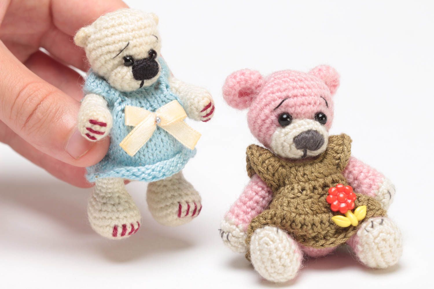 Handmade designer textile crochet soft toys set 2 pieces Bears unusual decor photo 5
