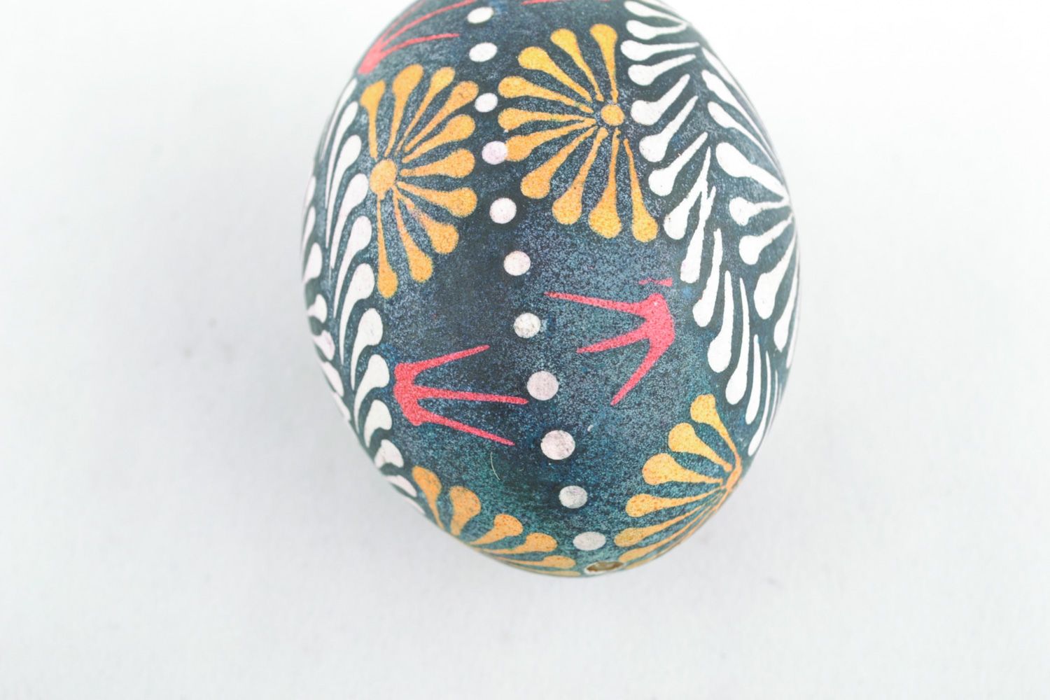 Painted chicken Easter egg made using wax technique in traditional Lemkiv style photo 4