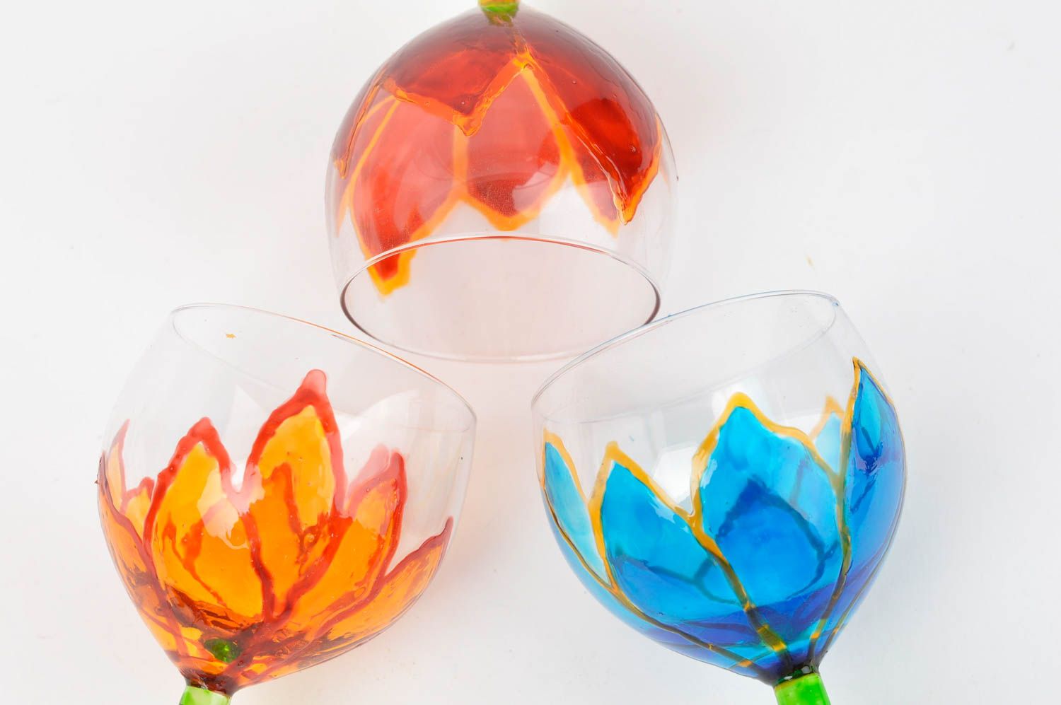 3 Verres à vin Vaisselle design fait main avec fleurs peintes Art de table photo 4